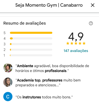 Resumo atualizado das avaliações do Google Meu Negócio da unidade Canabarro